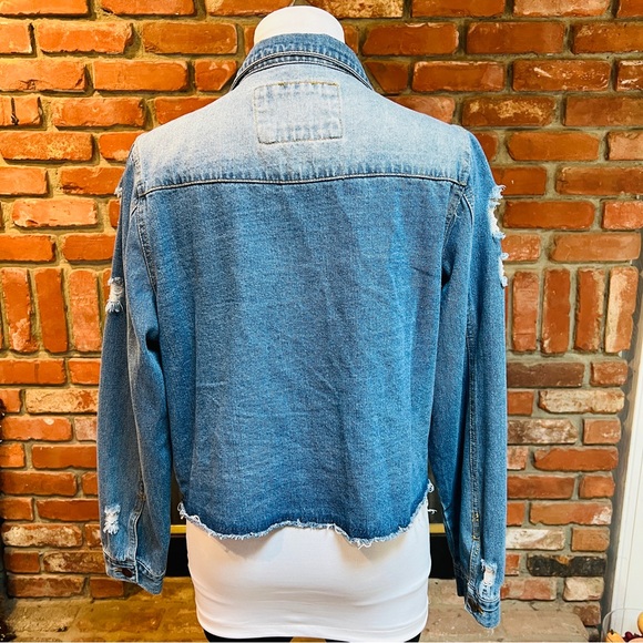 Distressed Denim Jacket sz XL - Picture 6 of 10